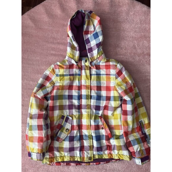 Mini Boden Other - Mini Boden Girls Coat Size 9-10 Plaid Full Zip & Snap Purple Red Yellow Blue